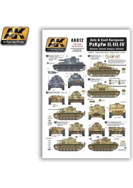 Ak 812 1/35 Axis&doğu Avrupa Pz.kpfw Iı/ııı/ıv Tank Dekalleri