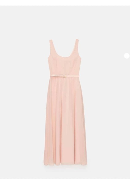Raos Elbi̇se Geniş Yaka Sıfır Kol Uzun Boy Regular Fit Pudra Renk Elbise indirimleri