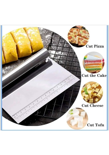 Paslanmaz Çelik Hamur Kesme ve Kazıyıcı Spatula Ölçü Çizgili Pasta Kek Kesici Aparat fiyatları