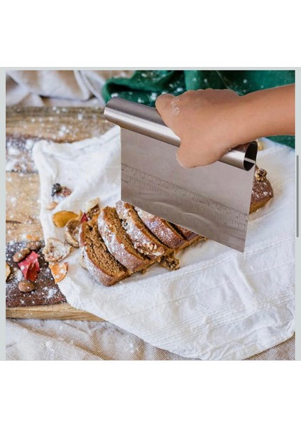 Paslanmaz Çelik Hamur Kesme ve Kazıyıcı Spatula Ölçü Çizgili Pasta Kek Kesici Aparat modelleri