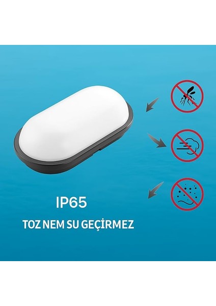 15W Siyah IP65 Oval LED Tavan ve Duvar Lambası | 1500 Lümen Beyaz Işık | Su ve Toz Geçirmez Banyo Bahçe Balkon Aydınlatma Armatürü 220V modelleri