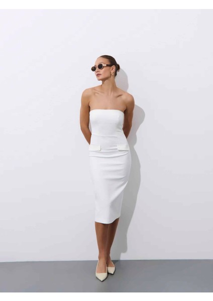Lili Regular Fit Straplez Uzun Boy Beyaz Renk Elbise