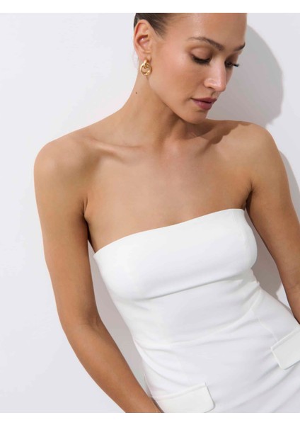 Lili Regular Fit Straplez Uzun Boy Beyaz Renk Elbise fırsatları