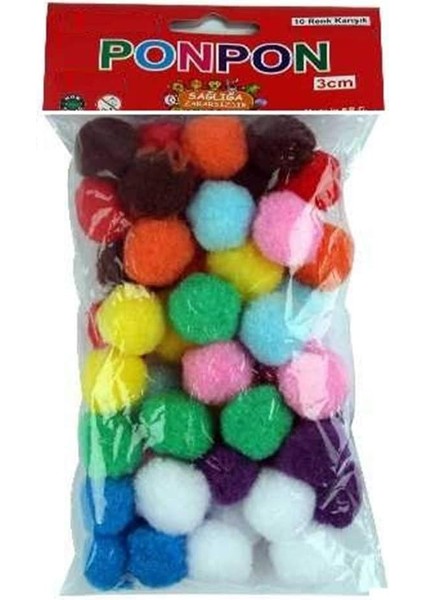 Ponpon 3 cm 10 Renk Karışık 50 Li Paket