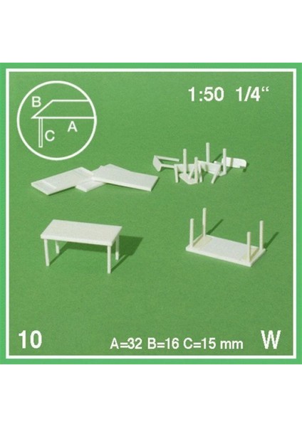 552020 1/50 Ölçek, Ofis Masası -Dikdörtgen-Beyaz -10 Adet