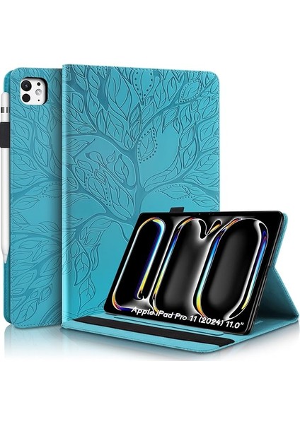 iPad Pro 13 Inç 2024 Için Kılıf Kalem Tutucu ile Pu Deri Kılıf iPad Pro 13 (2024) Stand Fonksiyonlu Koruyucu Kılıf Kapak iPad Pro 13 (2024) Mavi