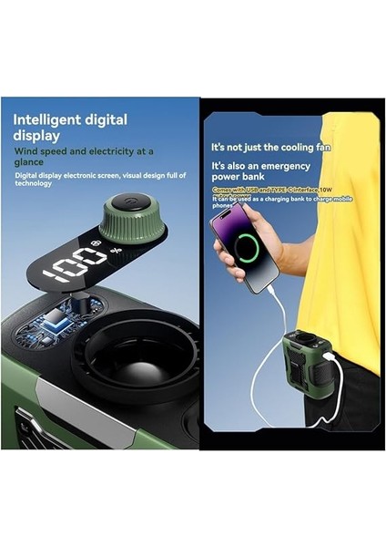 Portable Waist Fan 6000MAH Rechargeable Outdoor Neck & Waist Clip Fan With Strong Wind Power Bank & Lighting For Camping C indirimleri