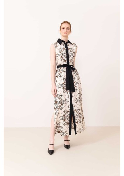 Kolsuz Yırtmaçlı Kuşaklı Elbise Standart Renk Y2311075_089 indirimleri