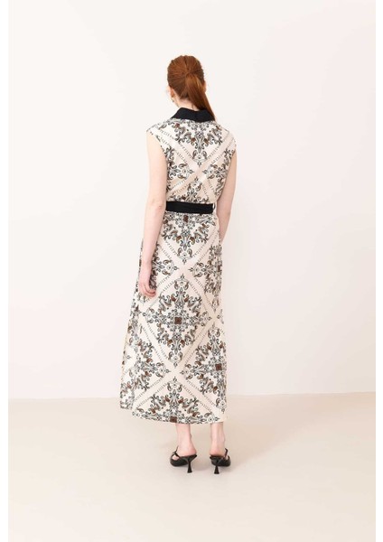 Kolsuz Yırtmaçlı Kuşaklı Elbise Standart Renk Y2311075_089