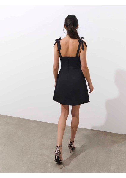 Venes Regular Fit Straplez Kısa Boy Siyah Renk Elbise