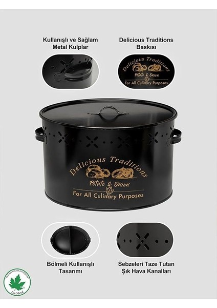 Metal Büyük Boy Bölmeli Lüx Patates Soğan Kovası Siyah Renk indirimleri