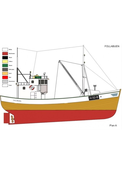 Türk Model 1/25 6010200 M/s Follabuen Iskandinav Balıkçı Teknesi, R/c Dönüşebilir, 75 Cm. Ahşap Model Kiti