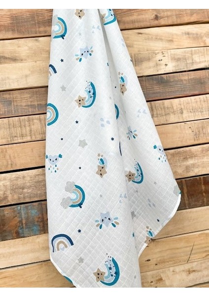 Mavi Gökkuşak Yıldız Müslin Örtü modelleri