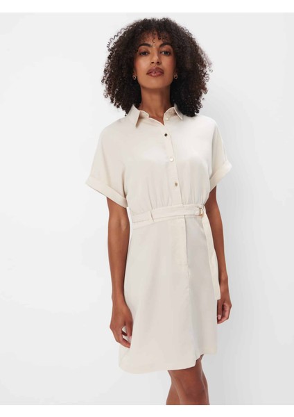 Pi̇qe Elbi̇se Gömlek Yaka Kısa Kol Diz Üstü Regular Fit Beyaz Renk Elbise