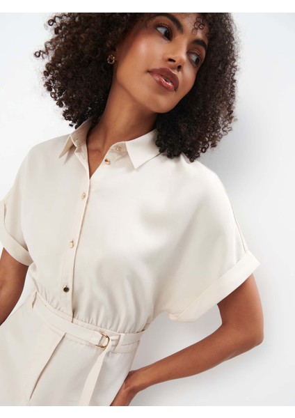 Pi̇qe Elbi̇se Gömlek Yaka Kısa Kol Diz Üstü Regular Fit Beyaz Renk Elbise modelleri