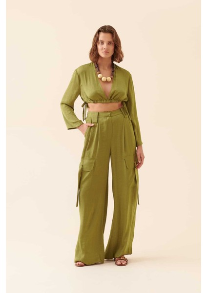 Dekolteli Bluz Yeşil Y2313023_012 indirimleri