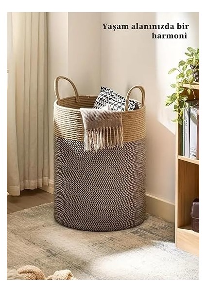 Jüt Hasır Kirli Sepeti Banyo Sepeti Giyisi Havlu Battaniye Dergi Oyuncak Düzenleyici Saksı Sepet Organizer Hafif Kulp Detaylı Yumşak ve Dayanıklı Karavan Organizeri (Hasır-Siyahkırçıl) modelleri