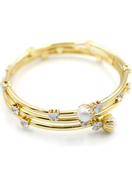 Kalp Taşlı Sarmal Bilezik - Altın