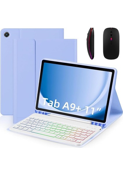 Kılıfı, Mor Klavye Kılıfı, Samsung Galaxy Tab A7 10,4 Inç 2020 (SM-T500/T505/T507), 7 Renk Arkadan Aydınlatmalı, Manyetik Çıkarılabilir Kablosuz Klavye