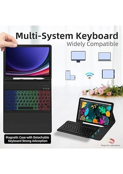 Kılıfı, Mor Klavye Kılıfı, Samsung Galaxy Tab A7 10,4 Inç 2020 (SM-T500/T505/T507), 7 Renk Arkadan Aydınlatmalı, Manyetik Çıkarılabilir Kablosuz Klavye modelleri