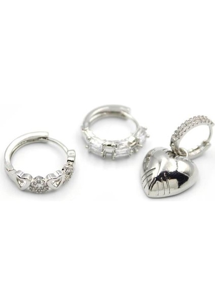 3'lü Kalp Küpe - Gümüş