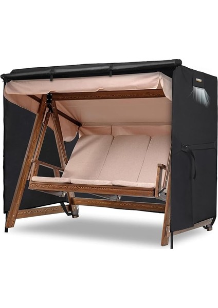 Bahçe Salıncak Koruma Örtüsü Üç Kişilik Tenteli Hamak Bahçe Salıncağı Koruma Kılıfı Su Geçirmez Branda Dayanıklı 210X125X170CM Siyah