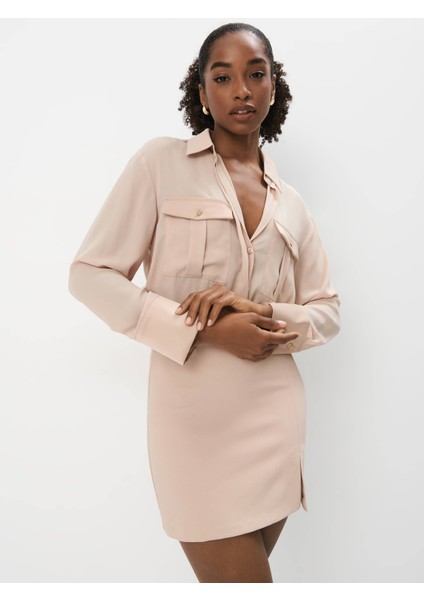 Sanc Elbi̇se Gömlek Yaka Kısa Boy Regular Fit Krem Renk Elbise fiyatları