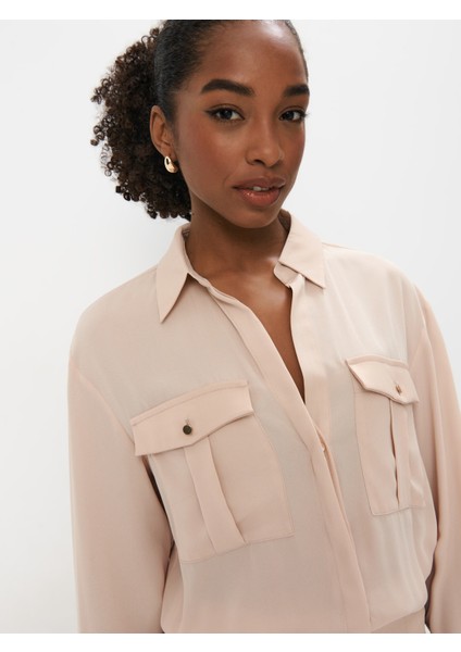 Sanc Elbi̇se Gömlek Yaka Kısa Boy Regular Fit Krem Renk Elbise modelleri