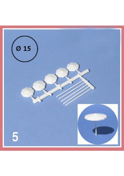 51012 1/333 Ölçek, Şemsiye -Beyaz -15 mm Çap-5 Adet