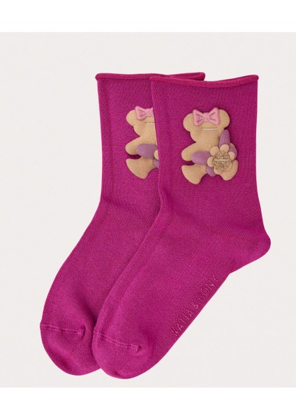 Kız Çocuk Teddy Aksesuarlı Lastiksiz Modal Çorap