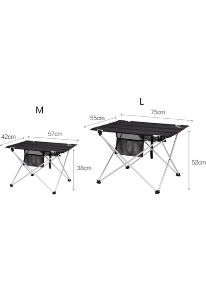 Katlanabilir Kumaş Kamp ve Piknik Masası, Siyah, Geniş Model, 73 x 55 x 48 cm