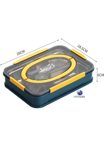 Bento 1000ML Lunchbox Tek Kat 4 Bölme Çelik Sefer Tası Yemek Kutusu (Lacivert-Sarı) fiyatları