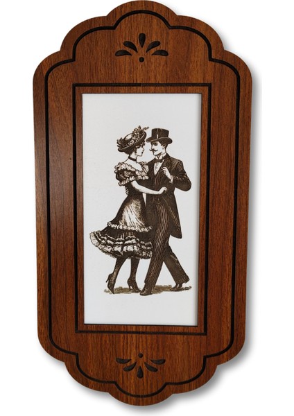 Ahşap Gravür Sanatı Dans Eden Çift Figürlü El Yapımı Dokulu Tablo (40X20 cm / 32X17 Cm)