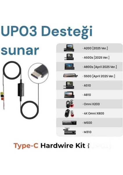 Type-C 70mai Park Gözetim Modu Kablosu Azdome Carlover 70MAI A500S Pro A200 M310 UP03 A510 A810 X800-2 A800S X800 azdome M660 S2 a3 carlover fırsatları