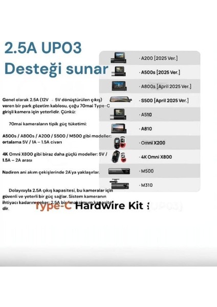 Type-C 70mai Park Gözetim Modu Kablosu Azdome Carlover 70MAI A500S Pro A200 M310 UP03 A510 A810 X800-2 A800S X800 azdome M660 S2 a3 carlover indirimleri