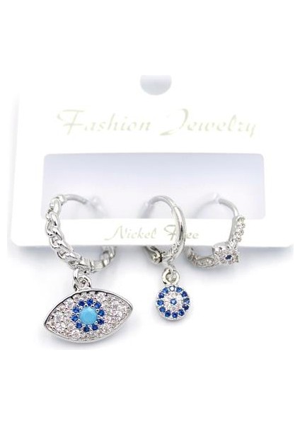 3'lü Nazar Küpe - Gümüş fiyatları