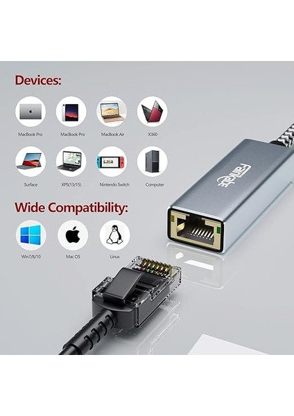 USB 3.0 To Ethernet Adapter, USB 3.0 To RJ45 Gigabit Nıc Network Adapter, USB Computer Lan Card Adapter For Laptop, Nintendo Switch, Pc, Macos, Linux, Windows indirimleri