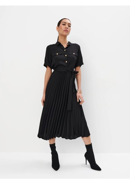 Pina Gömlek Yaka Uzun Boy Regular Fit Siyah Renk Elbise fiyatları