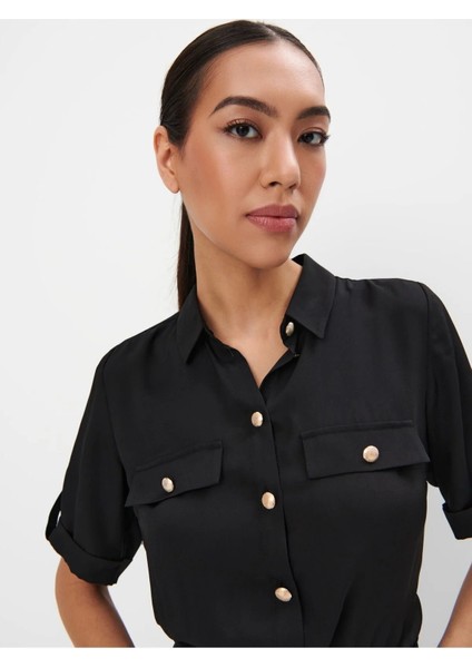 Pina Gömlek Yaka Uzun Boy Regular Fit Siyah Renk Elbise modelleri