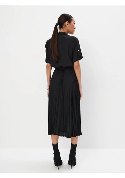 Pina Gömlek Yaka Uzun Boy Regular Fit Siyah Renk Elbise fırsatları