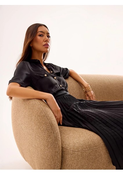 Pina Gömlek Yaka Uzun Boy Regular Fit Siyah Renk Elbise indirimleri