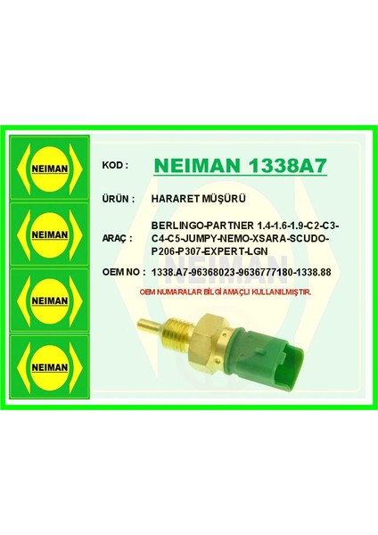 HARARET MÜŞÜRÜ BERLINGO-PARTNER 1.4-1.6-1.9-C2-C3-C4-C5-JUMPY-NEMO-XSARA-SCUDO-P206-P307-EXPERT-LOGAN 96368023 9636777180 1338 88 1338 A7