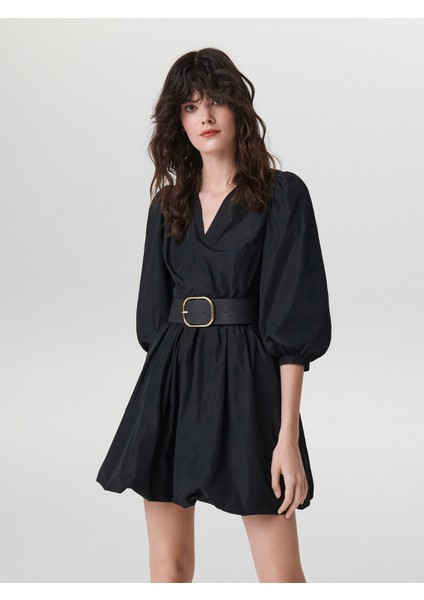 Jiyuan V-Yaka Mini Boy Regular Fit Siyah Renk Elbise