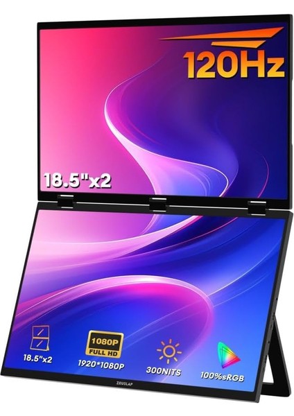 Z18W 2X18.5" Çift Ekran 1920 * 1080@120Hz Full Hd IPS Panel Type-C 100% Srgb 300CD/M² Taşınabilir Monitör