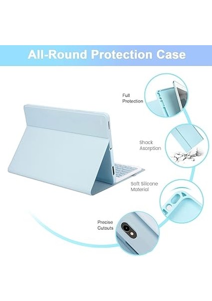 iPad Air 11 Inç (7. Nesil M3/m2 2025/2024), iPad Air 5. / 4. Nesil (10,9 Inç 2022/2020), Manyetik Çıkarılabilir Alman Qwertz Klavye, Kalem Tutuculu ve Fareli, Mavi fırsatları