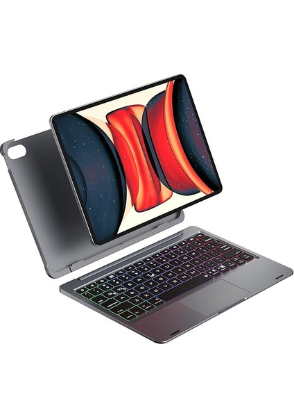 Çıkarılabilir Klavye Kılıfı, iPad Air 11 (M2) 2024, iPad Pro 11 Inç 4th/3rd/2nd/1st ve iPad Air 10.9 Inç 5th / 4. Nesil, Dokunmatik Yüzeyli, 7 Renkli Arka Plan Aydınlatmalı ve Klavye ile Kablosuz
