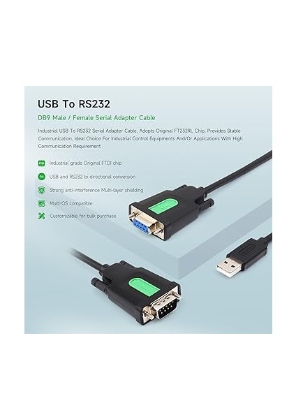 Orijinal FT232RL Ftdı Çip ile Endüstriyel USB RS232 Adaptörü, USB Tip A - RS232 Dişi Db9 (9 Pin) Kasiyer Kayıt, Modem, Tarayıcı, Dijital Kameralar Için Seri Dönüştürücü Kablosu, 1.5m fırsatları