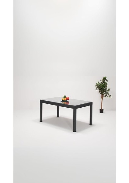 Rattan Lüx Camlı 90X150 Bahçe&balkon&teras Masa Seti - Antrasit fiyatları