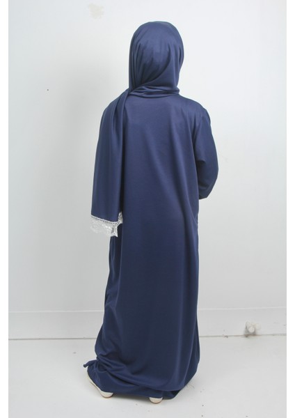 Kız Çocuk Düz Renk Dantelli Kendinden Kapşönlü Namaz Elbisesi fiyatları