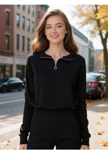 Waffle Kumaş Yarım Fermuarlı Alt-Üst Eşofman Takımı